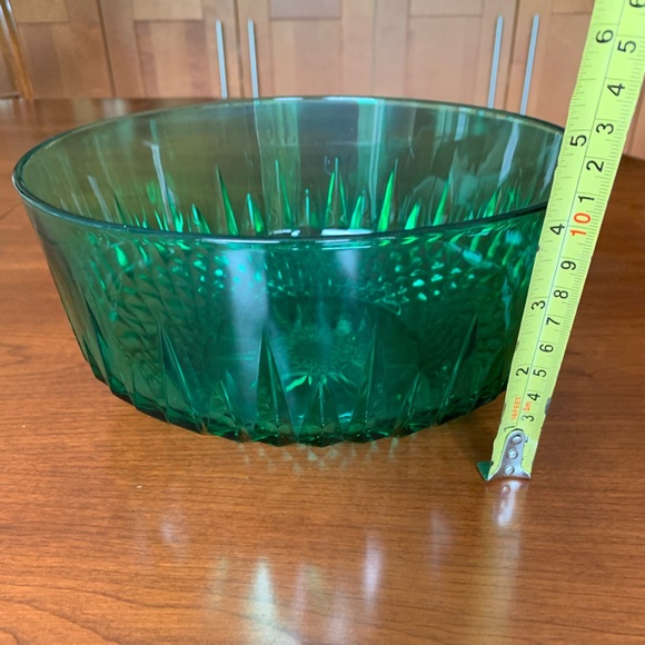 Vintage Arcoroc France emerald green glass salad fruit bowl star diamond pattern - Picture 6 of 9